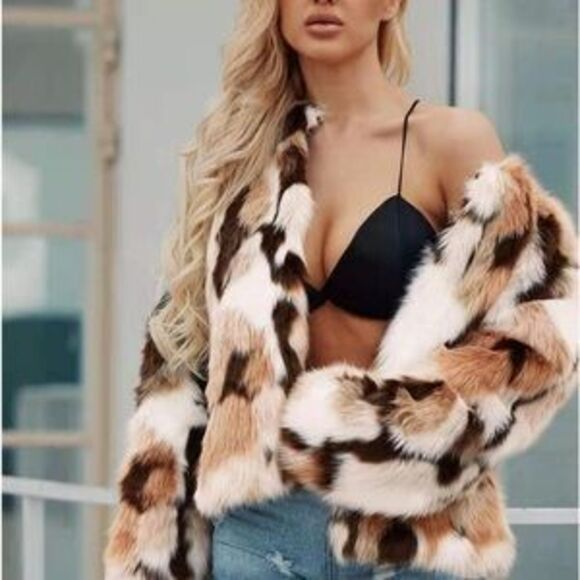 Jackets & Blazers - Faux Fur Coat Women tie dye Jacket Shaggy Outwear Long Sleeve Warm Winter